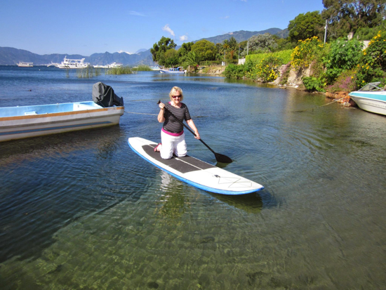 Karen's first attempt on a SUP board. Since then she's learned to navigate it standing up. Next goal is to get on and off without flailing about.