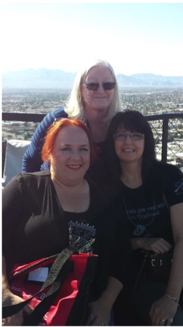 Here’s a shot of two of my besties at RT16 in Vegas, Becky McGraw (left) and Donna Michaels (right). I am looming over their shoulder. If I look slightly ill, it’s because Donna and I just got off a HORRIFYING zip line and I’m pretty sure I’m about to lose all control of my bowels. 