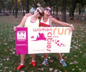 Jill (right) and a friend at one of their ten mile races.